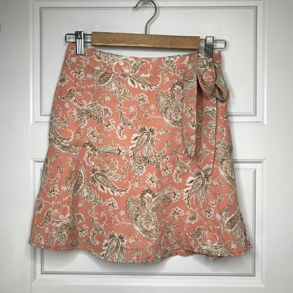 Paper Crane Paisley Skirt Women's Small Peach, Neutral Lined Tie Elastic Waist - Picture 2 of 10